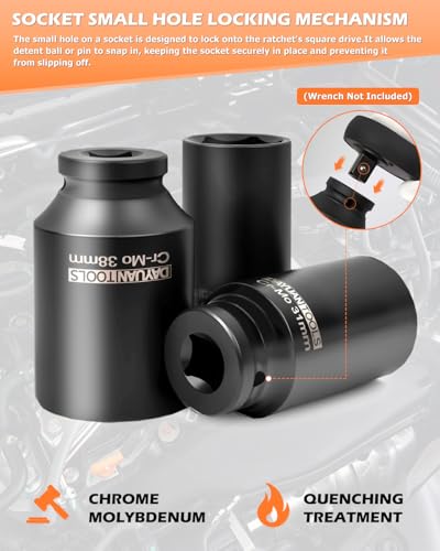 DAYUAN 9 Pcs Axle Nut Hub Impact 1/2" Drive Deep Impact Socket - Product Imagery