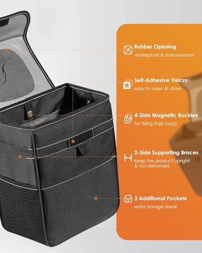 HOTOR Car Trash Can, Leak-Proof Car Organizer, Black, 2-Gallon - Product Imagery