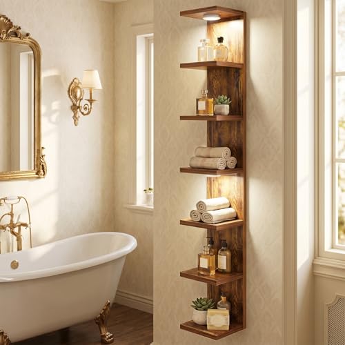 Fixwal 7 Tier Wall Shelf with LED Lights for Room Decor (Rustic - Product Imagery