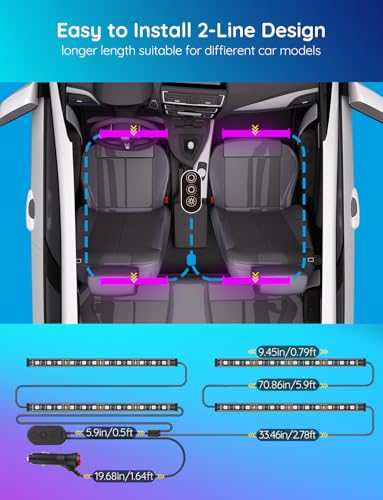 Govee Car LED Lights, RGB Smart Car Interior Lights, App Control - Product Imagery