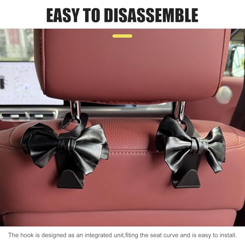2PCS Car Seat Headrest Hooks, Cute Bow Car Purse Hook, Leather - Product Imagery