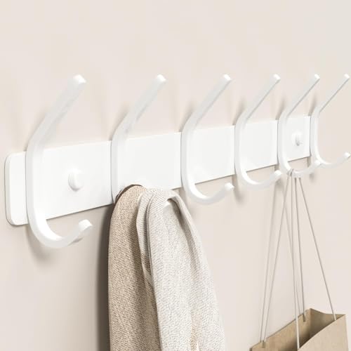 Coat Rack Wall Mount Hooks - 15 Inch White Metal 6-Hook Rack(1 - Product Imagery