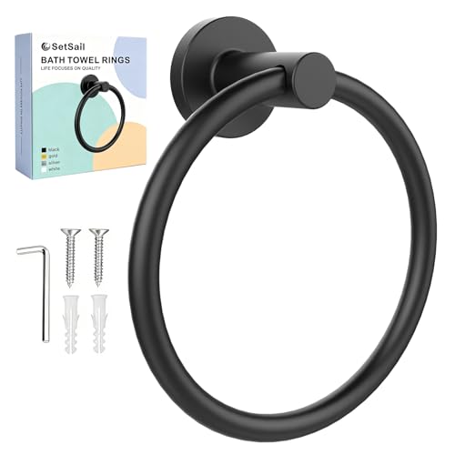 SetSail Towel Holder for Bathroom Wall Matte Black Towel Ring - Product Imagery