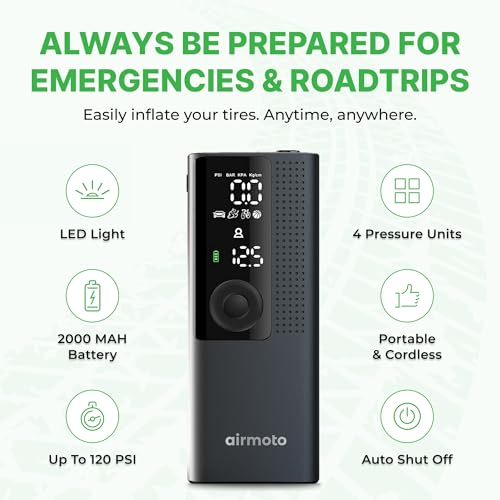 Airmoto Tire Inflator Portable Air Compressor for Cars, Bikes - Product Imagery