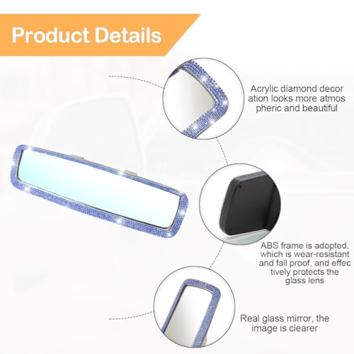 Osilly Rhinestone Clip-On Car Rearview Mirror, Blue - Product Imagery