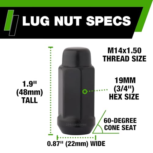 DPAccessories Black M14x1.50 Lug Nuts for Aftermarket Wheels - - Product Imagery