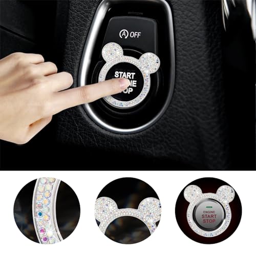 Augeny Bling Car Engine Start Button Cover, Rhinestone Key - Product Imagery