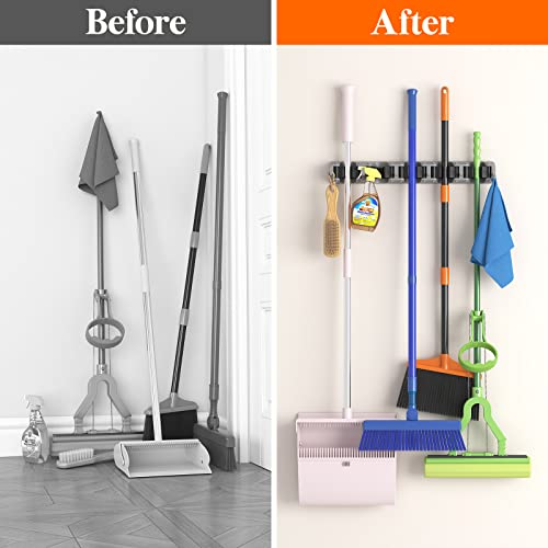 Lifewit Mop and Broom Holder Organizer Wall Hanging Mount, Gray, - Product Imagery