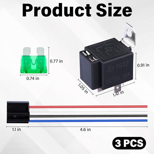 Sixzoo 3 PCS 4 Pin 12V Relay Socket, 30A Fuse Relay Switch - Product Imagery