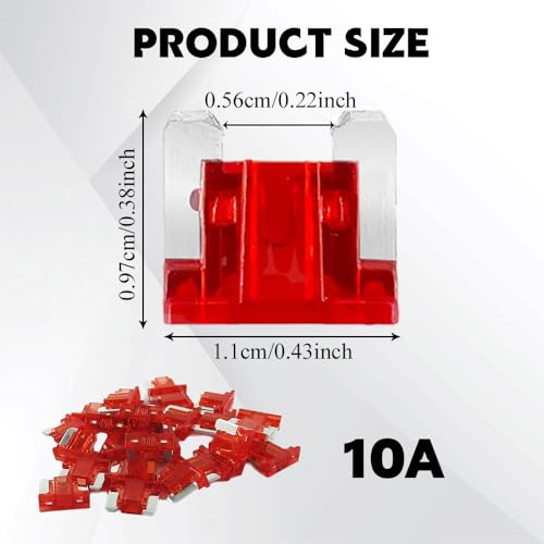 25PCS 10 Amp Low Profile Mini Car Fuses, Automotive Fuse, - Product Imagery
