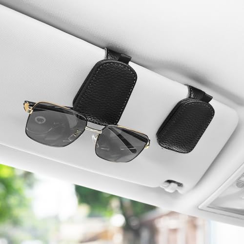 SINGARO 2PCS Sunglasses Holder for Car, Leather Magnetic Buckle - Product Imagery