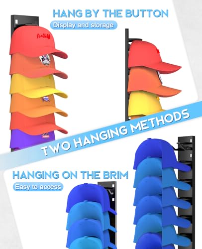 2 Pack Hat Organizer for Baseball Caps, Strong Adhesive Hat Rack - Product Imagery