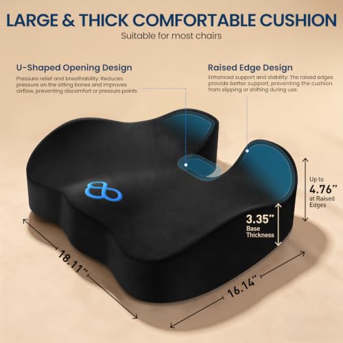 BlissTrends Memory Foam Seat Cushion for Office Chair & Car - Product Imagery