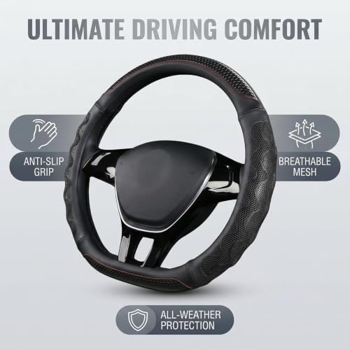 D-Shaped Car Steering Wheel Cover with 3D Honeycomb Anti-Slip - Product Imagery