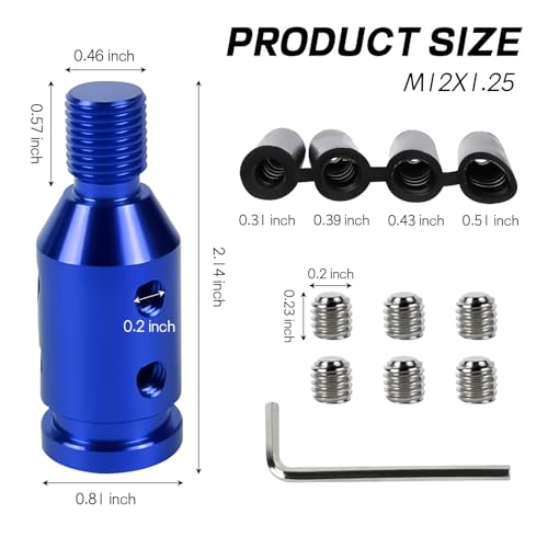 M12x1.25 Gear Shift Knob Adapter, with 4-Size Hoses (Blue) - Product Imagery