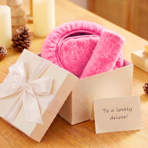 5 Pcs Fuzzy Pink Color Car Accessories Set, Soft Fluffy Plush - Product Imagery