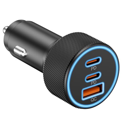 Car Charger USB C, 3 Port 67W Dual USB-C & USB-A Car Phone - Product Imagery