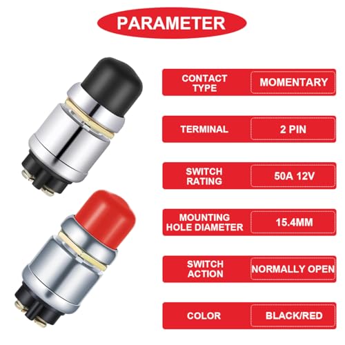3pcs Red/Black Push Start Button Switch 12V 50A Heavy Duty - Product Imagery