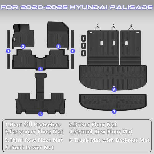 Floor Mats Full Set for Hyundai Palisade 2020-2025 7/8 Seats - Product Imagery