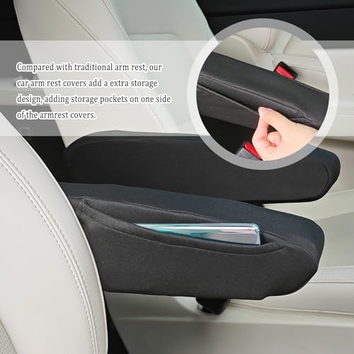 2PCS Arm Rest Cover for Car with Side Pocket,Breathable Cloth - Product Imagery