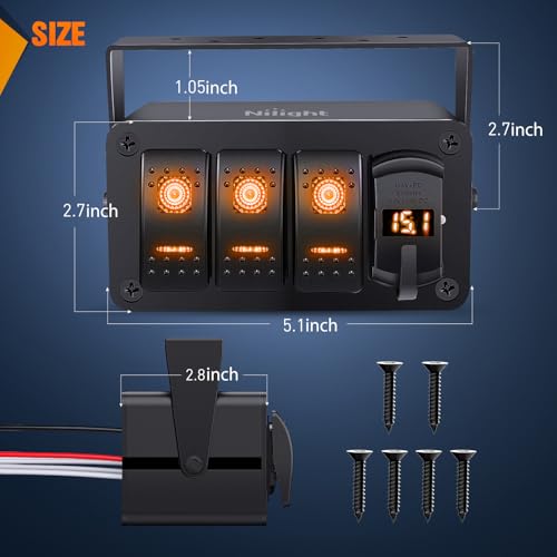 Nilight 3 Gang Rocker Switch Box 12V SPST ON Off Orange LED - Product Imagery