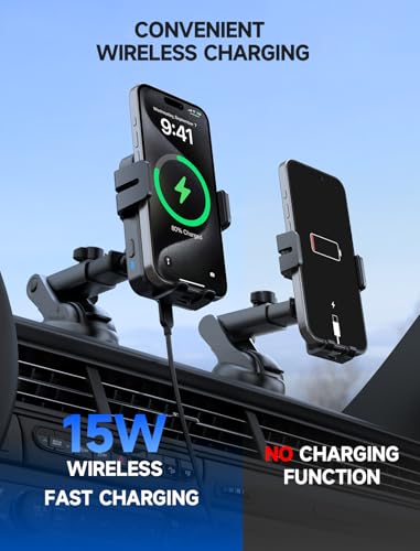 Wireless Car Charger 15W Auto Clamping Phone Holder Dash - Product Imagery