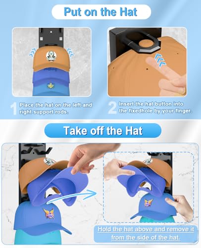 2 Pack Hat Organizer for Baseball Caps, Strong Adhesive Hat Rack - Product Imagery