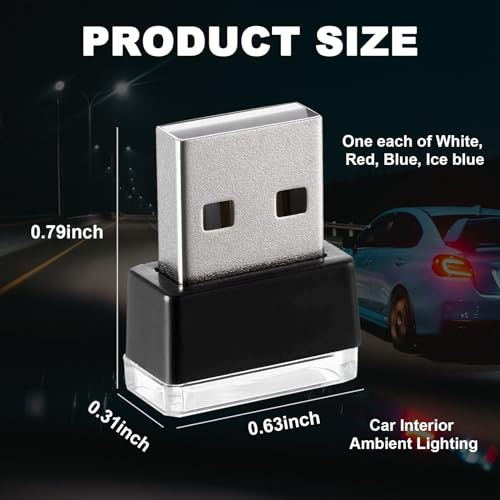 Ziciner 4 PCS USB LED Car Interior Atmosphere Lamp, Portable - Product Imagery