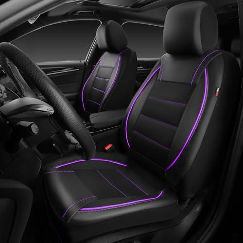 CAR PASS Universal FIT Piping Leather Two Front Seat Covers, - Product Imagery