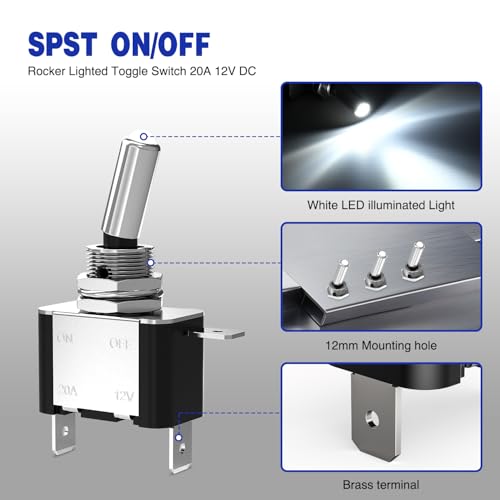 Nilight 3 Pack LED Toggle Switches 20A SPST On Off 3Pin Rocker - Product Imagery
