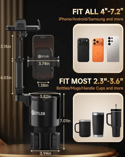 DYLEN Cup Holder Phone Holder for Car, 2 in 1 Cup Holder Phone - Product Imagery