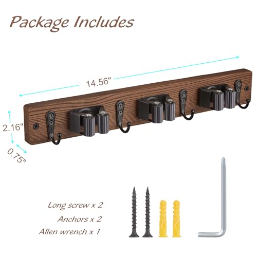 OUTNILI Mop Broom Holder Wall Mount with 3 Slots & 4 Hooks - - Product Imagery