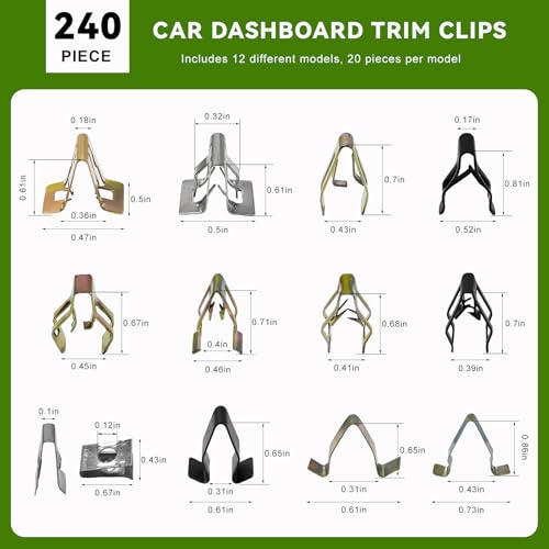 240 PCS Car Dashboard Trim Clips, 12 Sizes Panel U-Clip Kit Auto - Product Imagery