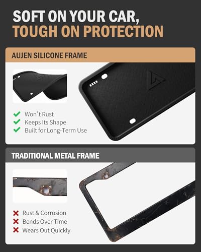 Aujen Silicone License Plate Frames Black, 2 Pack Car License - Product Imagery