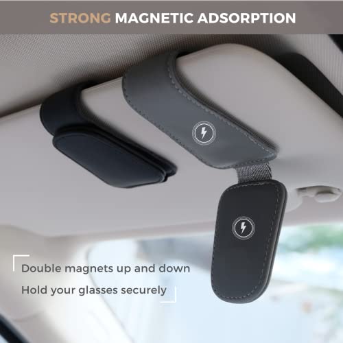 Magnetic Leather Car Sunglass Holder, Visor Sunglasses Holder - Product Imagery