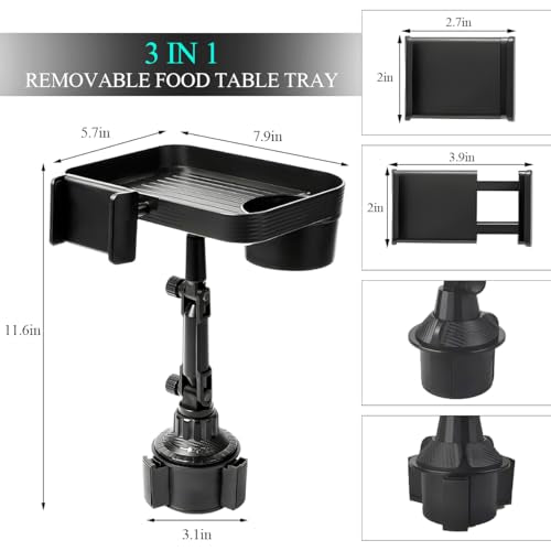 Car Cup Holder Tray, 3 in 1 Detachable Auto Cup Holder Tray Food - Product Imagery