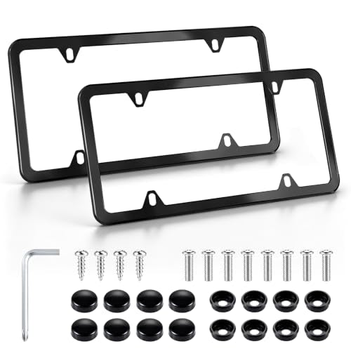 LivTee 4 Holes Stainless Steel License Plate Frames, 2 PCS Car - Product Imagery