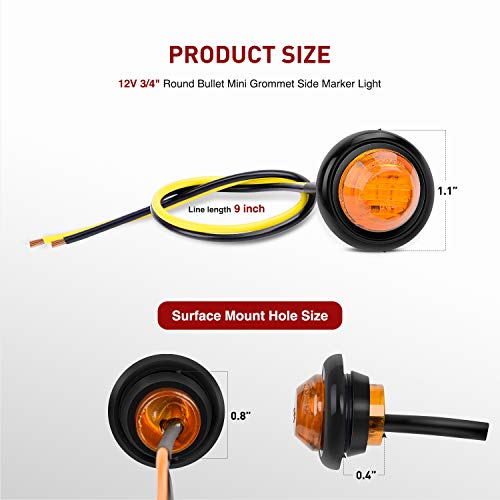 Nilight 3/4" Round LED Clearance Marker Lights, Red & Amber, - Product Imagery