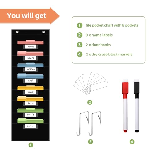 ANCOMEDO 8 Pockets File Storage Pocket Chart with 8 Nametag - Product Imagery