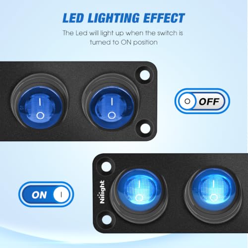 Nilight 5 Gang Rocker Switch Panel IP67 Waterproof 12V/24V - Product Imagery