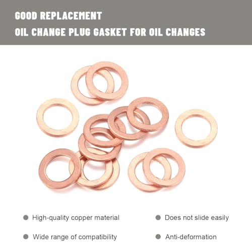 10 PCS Oil Drain Plug Gasket, 14mm Copper Coolant Seal Rings Car - Product Imagery