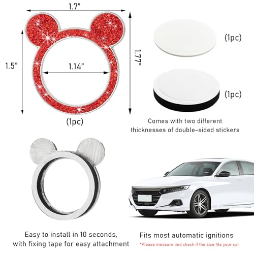 Augeny Bling Car Engine Start Button Cover, Rhinestone Key - Product Imagery