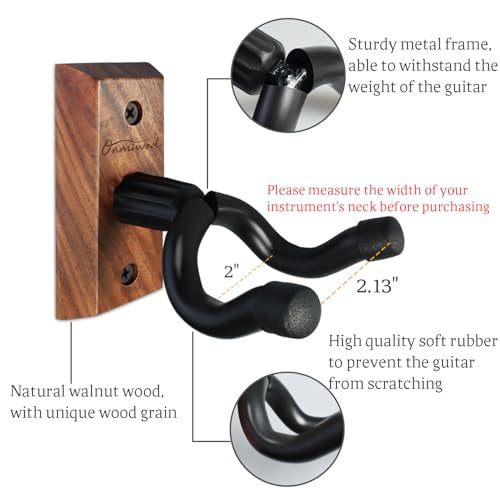 Guitar Wall Mount, Walnut Wood Guitar Hanger, U-Shaped Guitar - Product Imagery