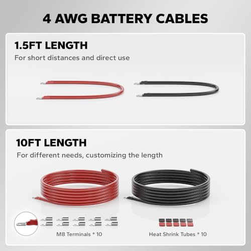 Litime 4AWG Battery Cables Set, 1.5FT 4 Gauge Wire with M8 - Product Imagery