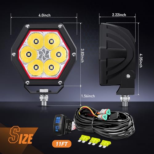 Nilight 4" Hexagon LED Pod Light with Amber DRL 30W 2600LM - Product Imagery