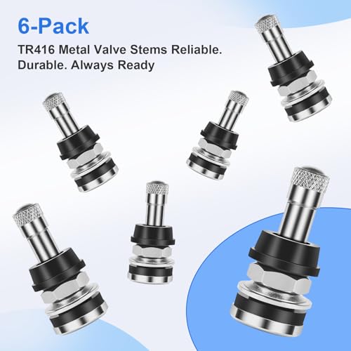6-Pack TR416 Tire Valve Stems, High Pressure 200 PSI Tubeless - Product Imagery