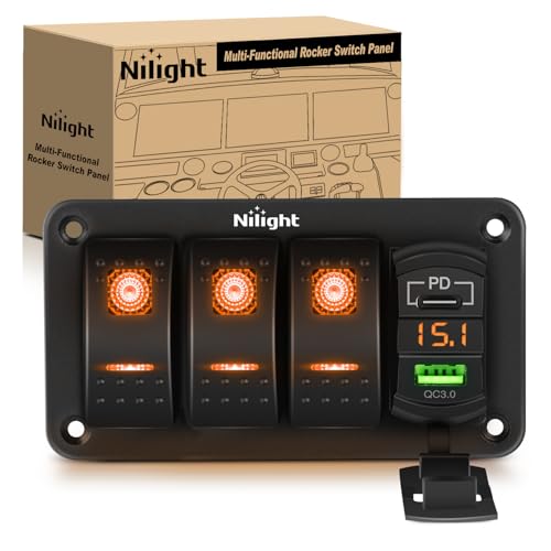 Nilight 3 Gang Rocker Switch Panel with PD Type C and USB - Product Imagery