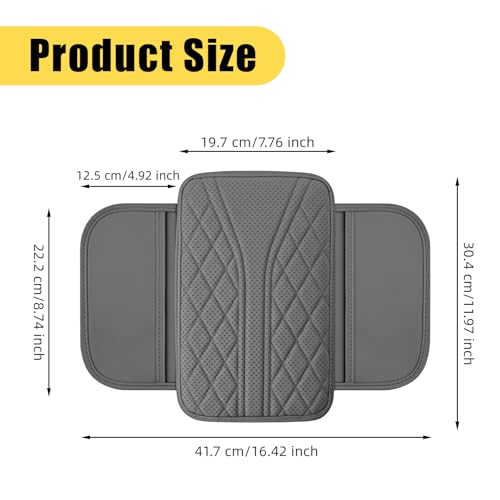 Car Center Console Cover with 2 Storage Bags, Leather Armrest - Product Imagery