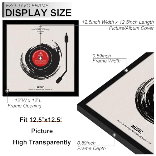 Vinyl Record Frame Display for 12 inch LP with 12.5x12.5 Album - Product Imagery