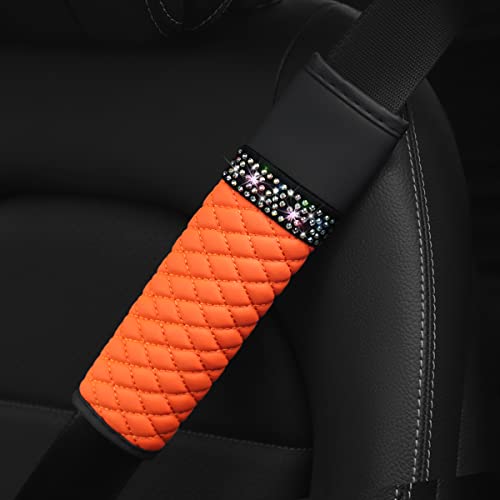 zipelo 2 Pack PU Leather Seat Belt Shoulder Pads, Orange - Product Imagery